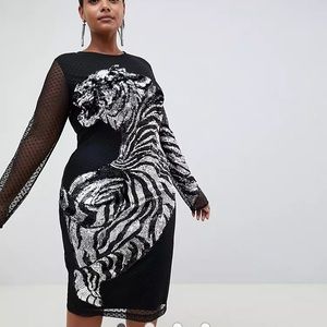 ASOS Curve Sequin Tiger Bodycon Midi Dress - Sz 16